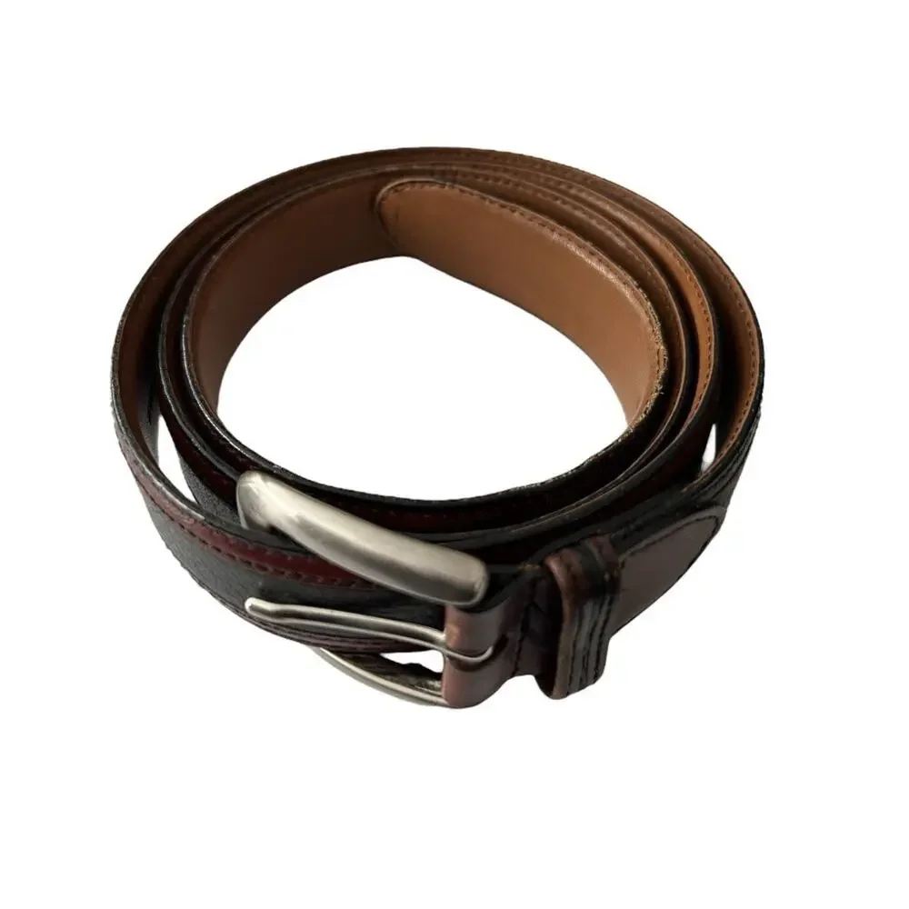 Johnson & Murphy Belt Men’s 44 Black Pebbled Leather & Brown Brass Buckle Italy